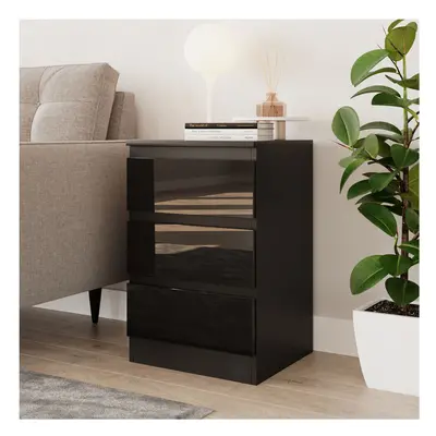 (Black & Black) High Gloss Drawer Skagen Wooden Bedroom Chest Cabinet No Handle Drawer Storage