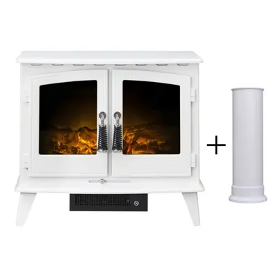 Adam Woodhouse Electric Stove in Pure White with Straight Stove Pipe in Pure White