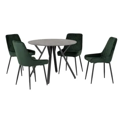 (Emerald Green Velvet) Athens Concrete Effect/Black Round Dining Set with Avery Chairs - Table w