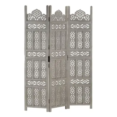 vidaXL Solid Mango Wood Hand carved 3-Panel Room Divider Grey 120cm Partition