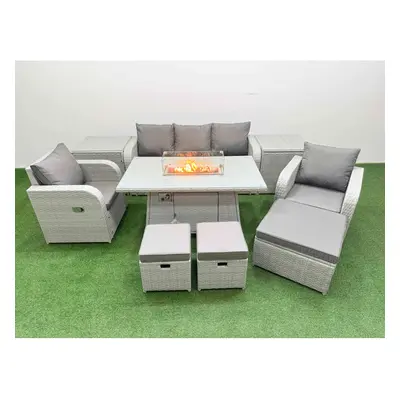 Fimous PE Rattan Garden Furniture Set Reclining Chair Sofa Lounge Sofa Set Firepit Dining Table 