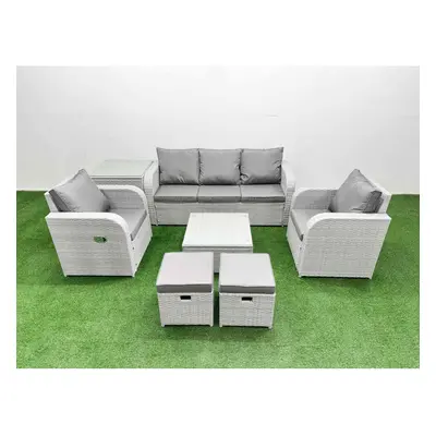 Fimous PE Rattan Garden Furniture Set Reclining Chair Sofa Lounge Sofa Set Square Coffee Table S