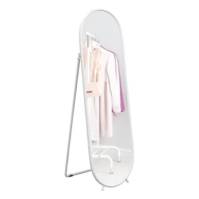 HOMCOM Oval Full Length Mirror with Metal Frame Hanging or Leaning White