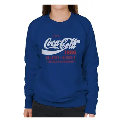 (L, Royal Blue) Coca Cola White Classic Logo Women's Sweatshirt