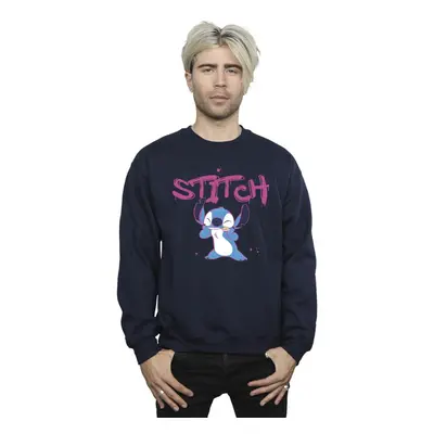 (L, Navy Blue) Disney Mens Lilo And Stitch Graffiti Sweatshirt