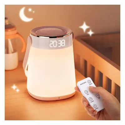 Night Light Dimmable Bedside Table Lamp with Alarm Clock, Time and Temperature Display, Timing a