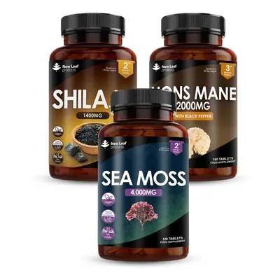 Shilajit Capsules 1400mg, Lion's Mane 2000mg + Sea Moss 4000mg Bundle