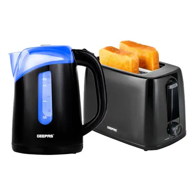 (Black) Geepas Slice Toaster Electric Kettle Combo Set