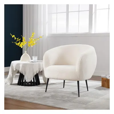 Cozy Round Accent Chair Back White Faux Fur Plush Seating Modern Home DÃ©cor