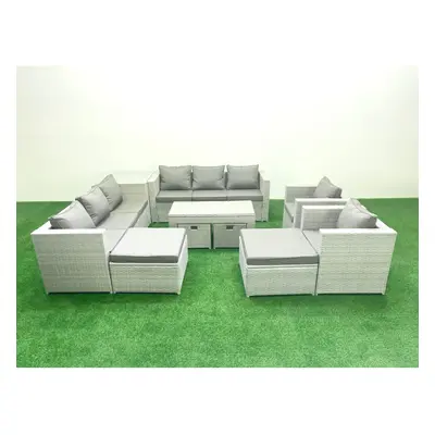 Fimous Rattan Garden Furniture Set Outdoor Lounger Sofa with Coffee Table Footstools Side Table 