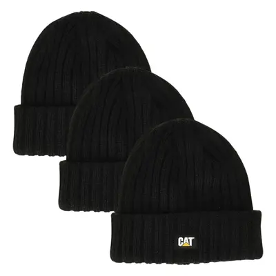 3x Caterpillar Rib Watch Beanie Hat Cap Warm Winter Knit - Black