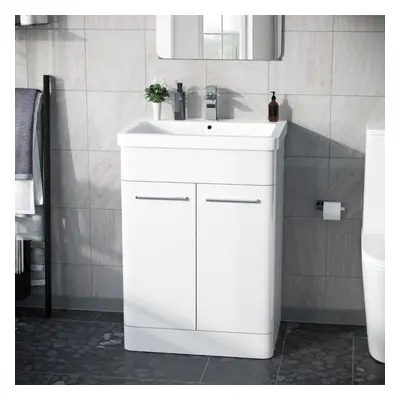 Afern 600mm Freestanding Vanity Unit Cabinet and Wash Basin White