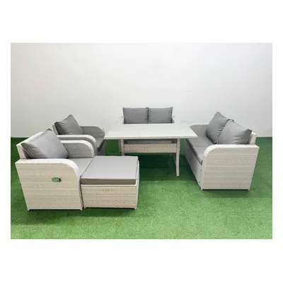 Fimous Seater Outdoor Reclining Chair Love Sofa Set Rattan Garden Furniture Set withFootstool Li