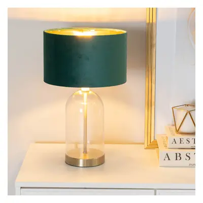 ValueLights Jessy Green Velvet & Gold Shade Glass & Gold Table Lamp & Bulb