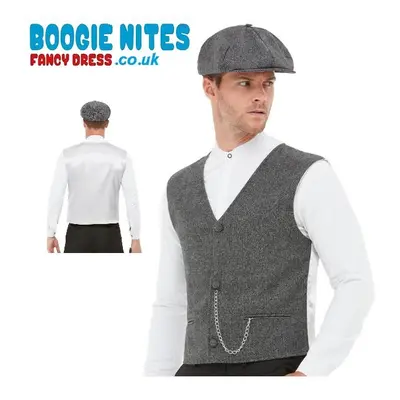 (L) Mens Peaky Gangster Fancy Dress Kit - Waistcoat & Flat Cap