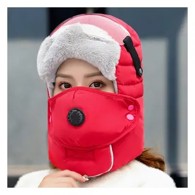 (Red) Winter Men Original Design Warm Hat Women Waterproof Hood Hat With Windproof Glasses Face 