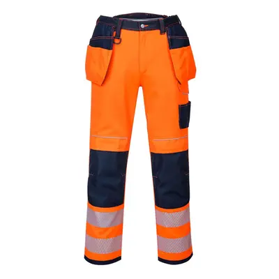 (40S, Orange/Navy) Portwest Mens PW3 Hi-Vis Holster Pocket Safety Work Trousers