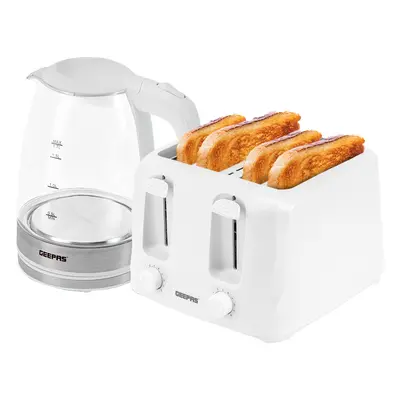 Geepas Slice Bread Toaster & Illuminating Electric Glass Kettle Set