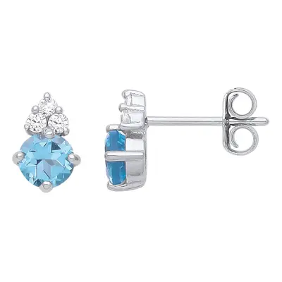 Jewelco London Ladies Rhodium Plated Sterling Silver Swiss Blue CZ Glacier Cluster Stud Earrings