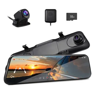 Pelsee P12pro 4K Mirror Dash Cam, 12'' Rear View Mirror Camera Smart Driving Assistant w/ ADAS a