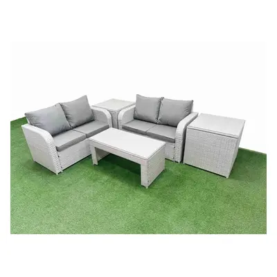 Fimous Seater Outdoor Love Sofa Set Rattan Garden Furniture Set with Oblong Coffee Table Side Ta