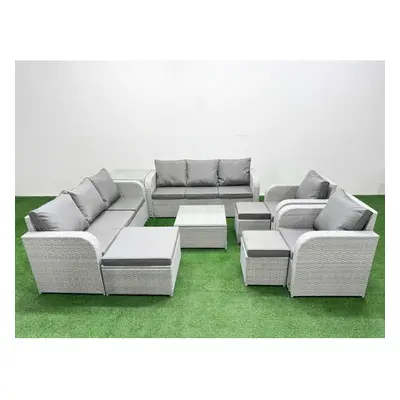 Fimous PE Rattan High Back Lounge Sofa Set Patio Square Coffee Table & Chairs Set with Reclining