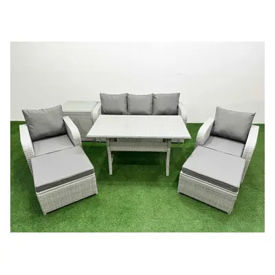 Fimous PE Rattan Garden Furniture Set Reclining Chair Sofa Lounge Sofa Set Rectangular Dining Ta