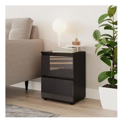 (Black & Grey) High Gloss Drawer Skagen Wooden Bedside Cabinet No Handle Drawer Storage