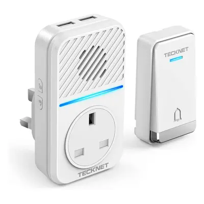 TECKNET Plug Through Wireless Doorbell with AC/USB Sockets, IP65