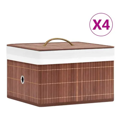 vidaXL 4x Bamboo Storage Boxes Brown Shelf Basket Chest Household Organisation