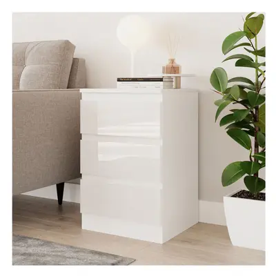 (White & White) High Gloss Drawer Skagen Wooden Bedroom Chest Cabinet No Handle Drawer Storage