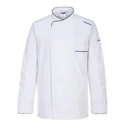 (L, White) Portwest Mens Surrey Long-Sleeved Chef Jacket