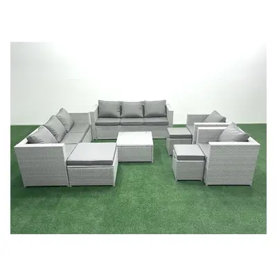 Fimous Outdoor Rattan Sofa Garden Furniture Set with Armchairs Square Coffee Table Footstools Li