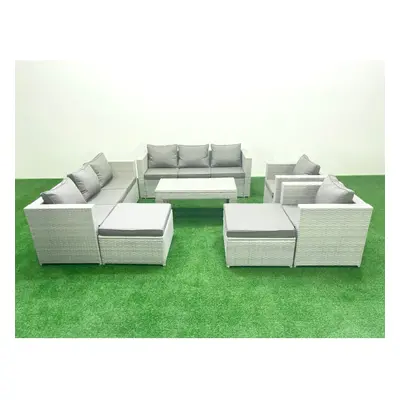 Fimous Outdoor Garden Furniture Rattan Sofa Set with Armchairs Oblong Coffee Table Big Footstool