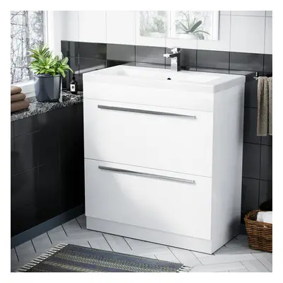 Nes Home 800mm White Drawers Basin Vanity Unit