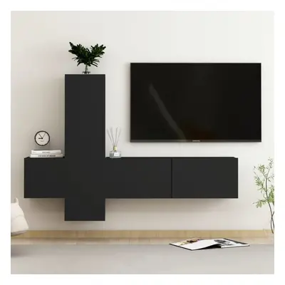 vidaXL TV Cabinet Set Piece Black Chipboard Home Furniture TV Stand Cabinet