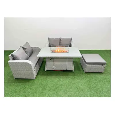 Fimous Seater Outdoor Love Sofa Set Rattan Garden Furniture Set with Firepit Dining Table Big Fo