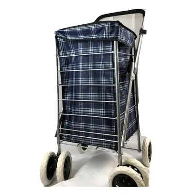 (Navy Tartan) Hampton&Stewart Wheel Foldable Shopping Trolley