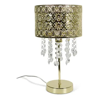 Gold Moroccan Style Table Lamp Acrylic Jewel Droplet Drum Shade Light