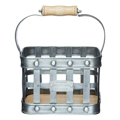 Industrial Kitchen Metal and Mango Wood Condiment Caddy