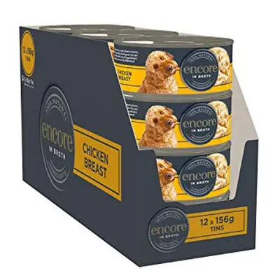 ENCORE 100% Natural Dog Food Tin 1x(12x156g) Chicken Breast with Rice, Pack of