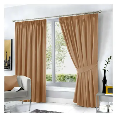 (90" x 90", Beige Pencil Pleat) Pencil Pleat Blackout Curtains For Bedroom Window