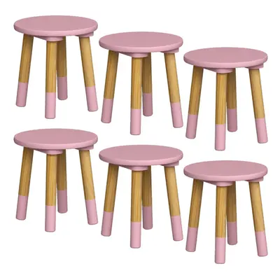 (6, Pink) Kids Wooden Stool Seat Round Chair Toddlers Kids Small Children Home Nursery