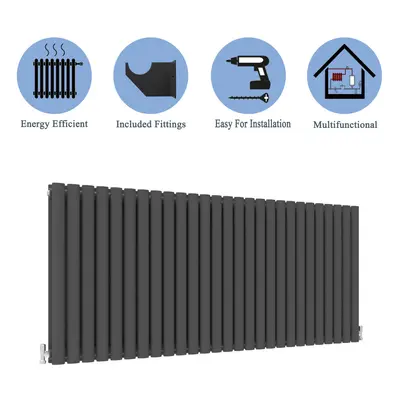 (Double, 600x1593mm) Anthracite Central Heating Oval Column Radiators