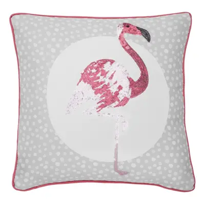 Catherine Lansfield Flamingo Embellished Cushion Cover Grey, 43x43cm