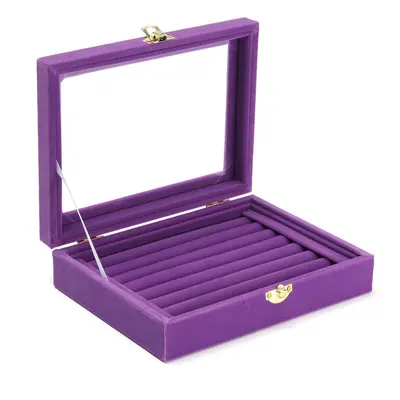 () Jewelry Velvet Wood Ring Display Organizer Case Tray Holder Earring Storage Box