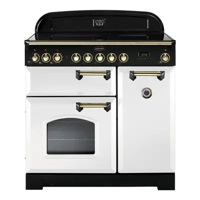 Rangemaster CDL90EIWH/B Classic Deluxe White with Brass Trim 90cm Induction Range Cooker