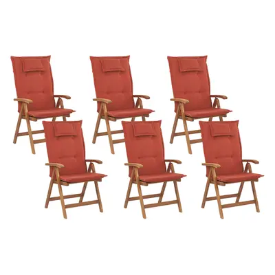 Set of Garden Chairs with Cushions JAVA Acacia Wood Dark Red