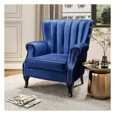 (Midnight Blue) Scalloped Vintage Velvet Armchair