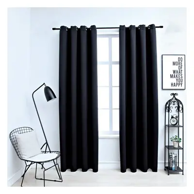 vidaXL 2x Blackout Curtains with Metal Rings Black 140x175cm Blind Drapery